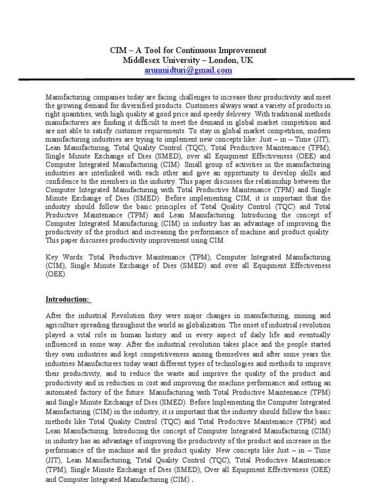 Enhancing Productivity with CIM | PDF | Lean Manufacturing | Automation