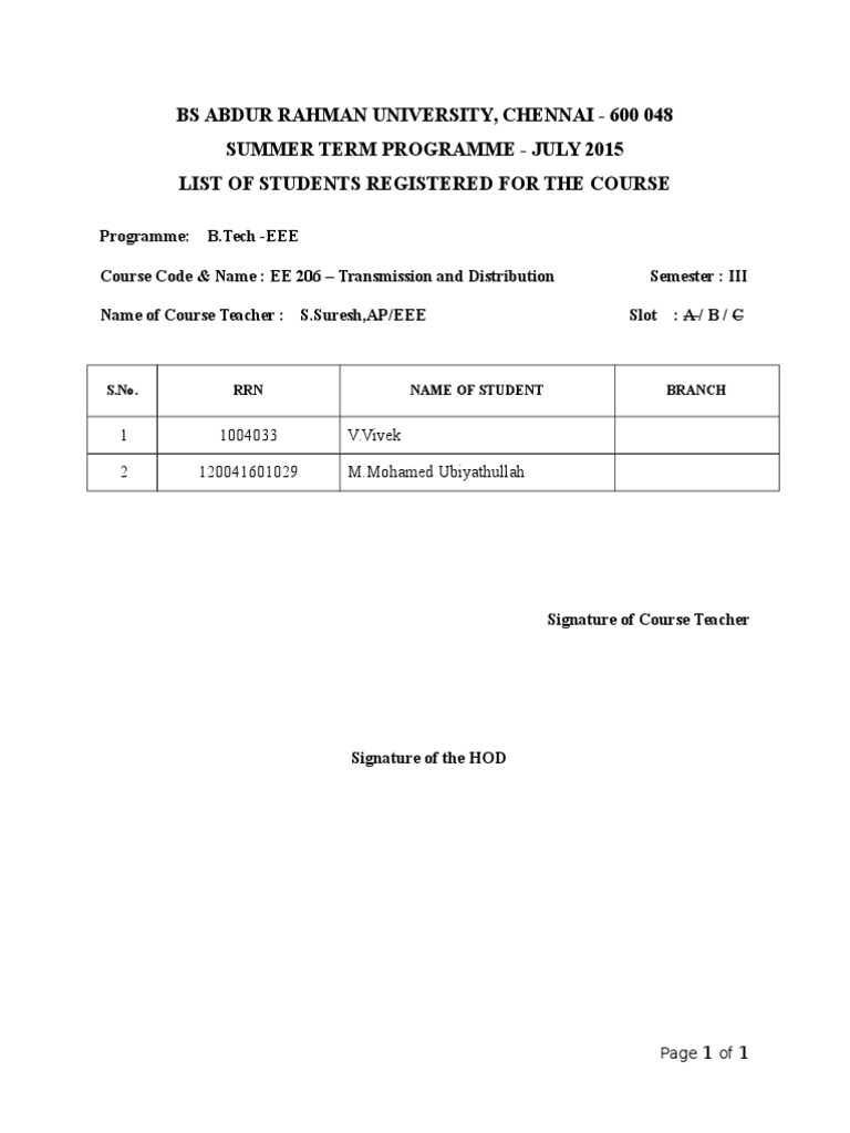 Summer Course Registration List | PDF | Science & Mathematics