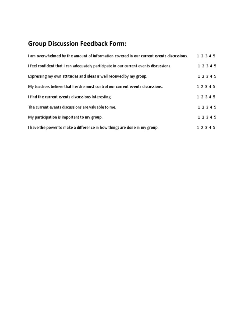 Group Discussion Feedback Form | PDF | Self-Improvement