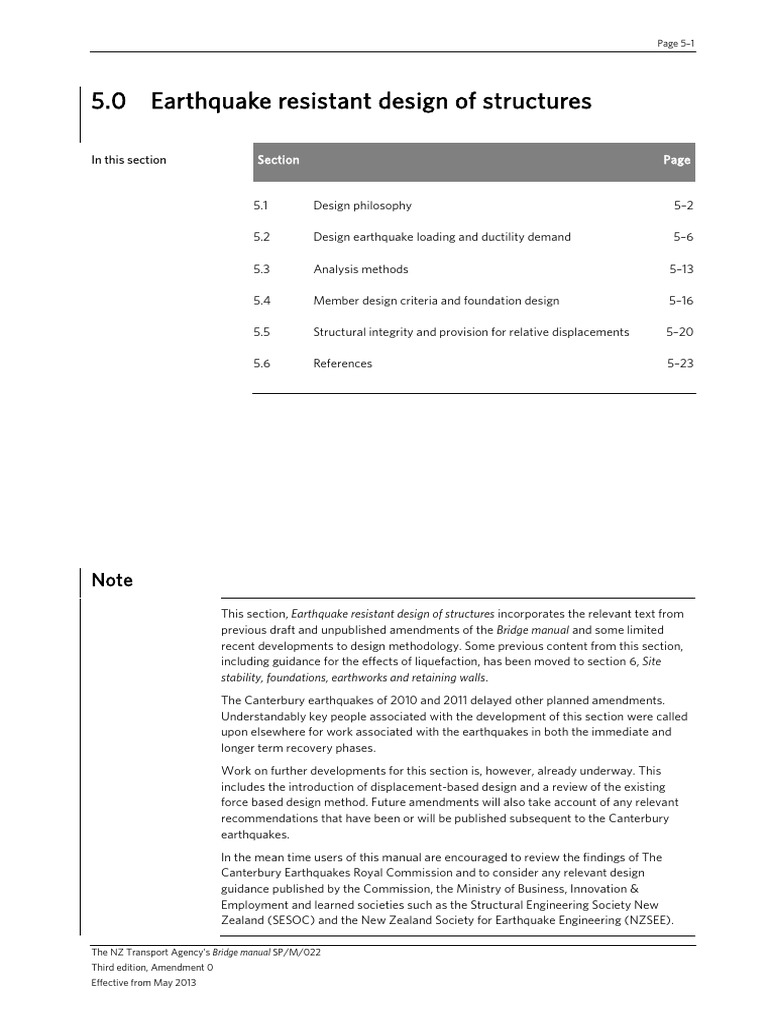 Bridge Manual 3rd Edition Section 5 EQ Resisitant Design NZ Transport