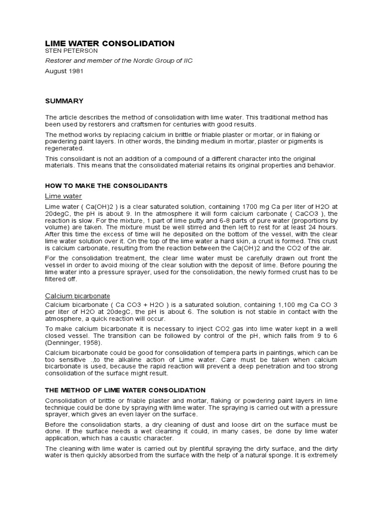Lime Water Consolidation PDF Calcium Frost