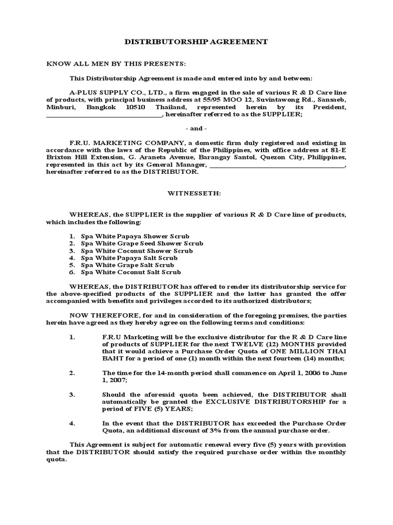 DISTRIBUTORSHIP AGREEMENT I2 | PDF | Government Information | Government