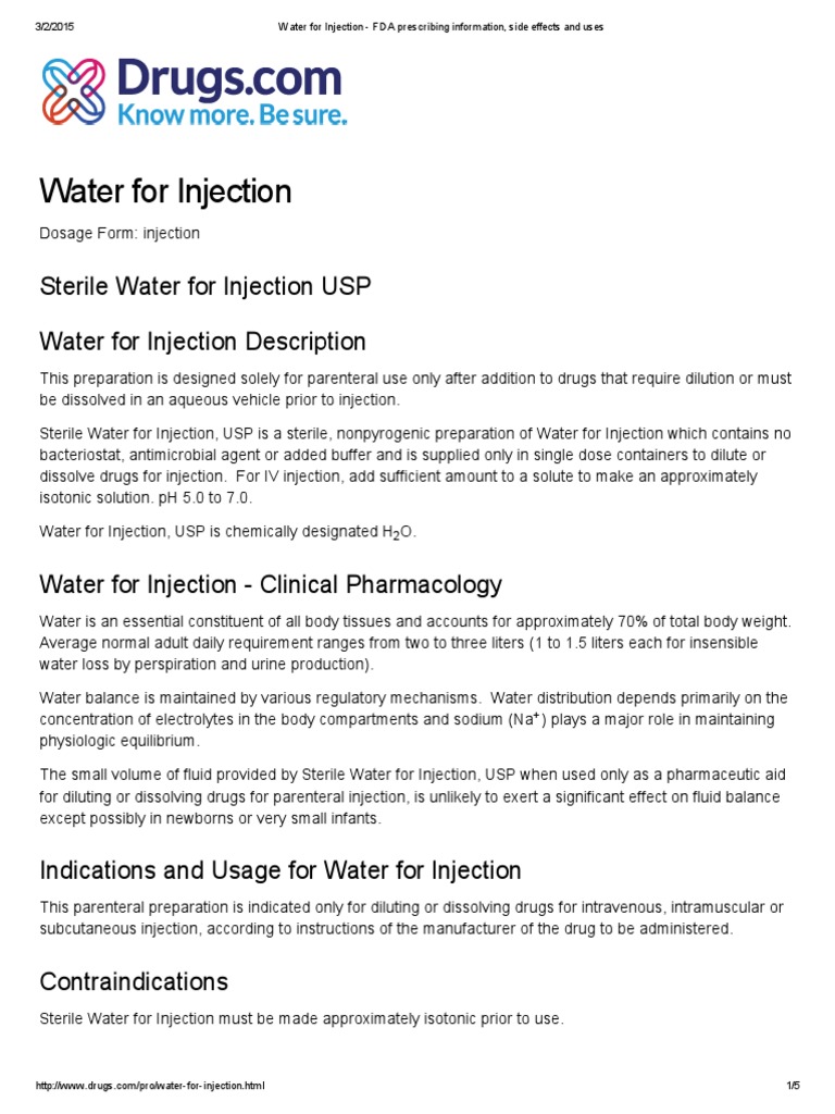 FDA Info on Sterile Water for Injection | PDF | Injection (Medicine ...