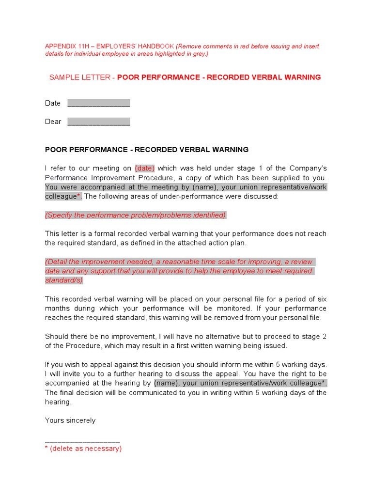 Recorded Verbal Warning Due To Poor Performance | PDF | Finance & Money ...
