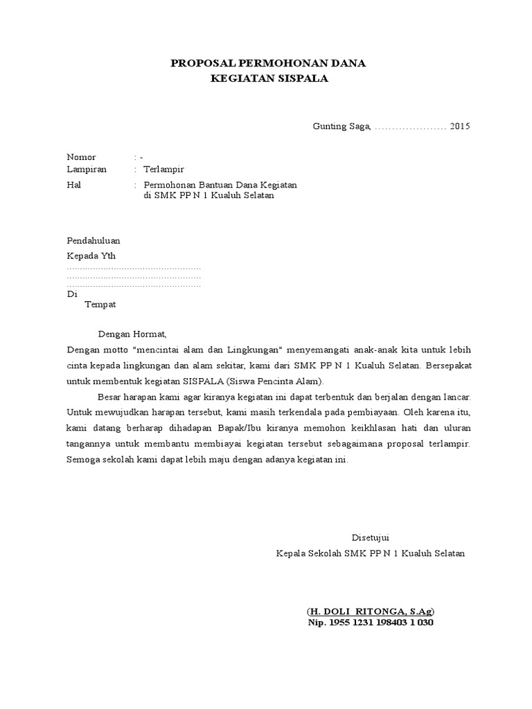 Proposal Permohonan Dana Kegiatan Sispala