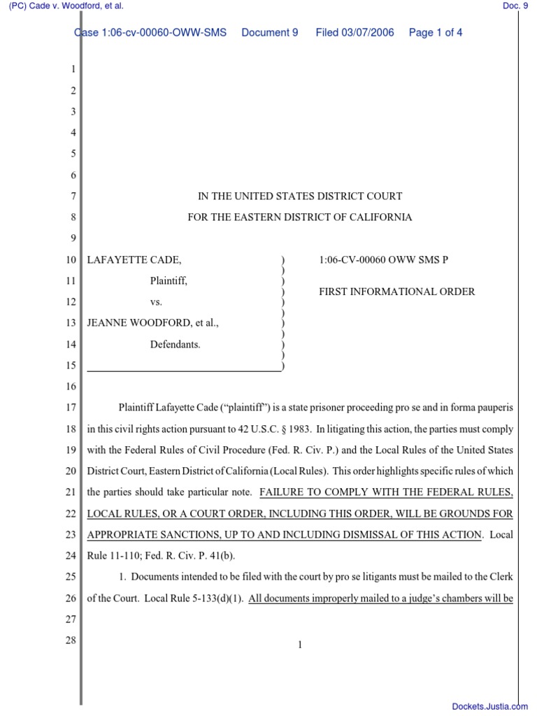 Pro Se Civil Rights Case Guidelines | PDF | Complaint | Discovery (Law)