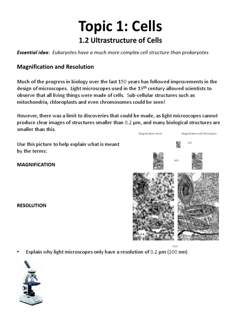 1 2 Ultrastructure Of Cells Students Notes Prokaryote Cell Biology