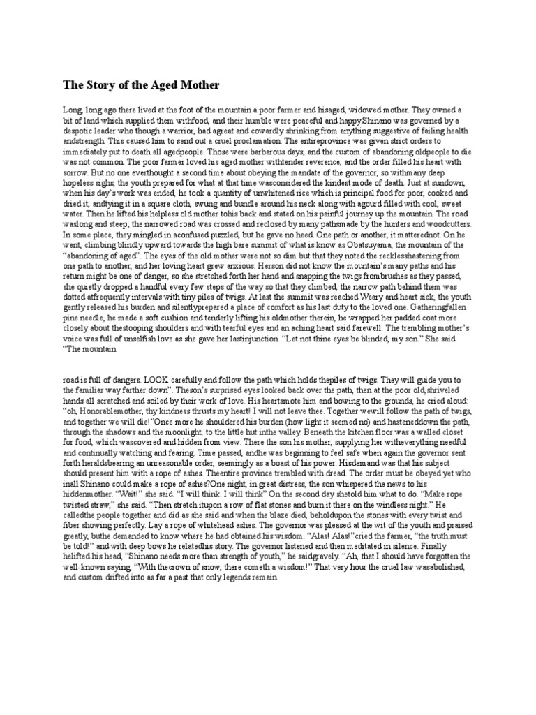 The Story of the Aged mother Narration Narrative