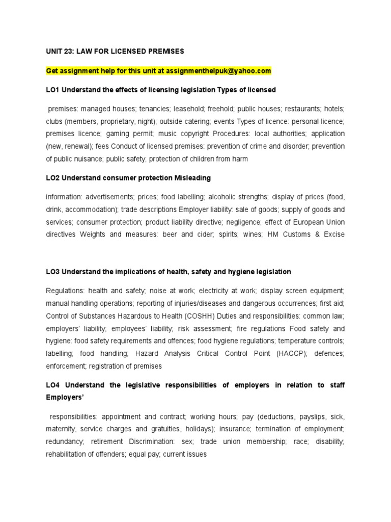 Daewoo Dwr We3011 Dryers Owners Manual UNIT 23: LAW FOR LICENSED PREMISES |  Food Safety | Government