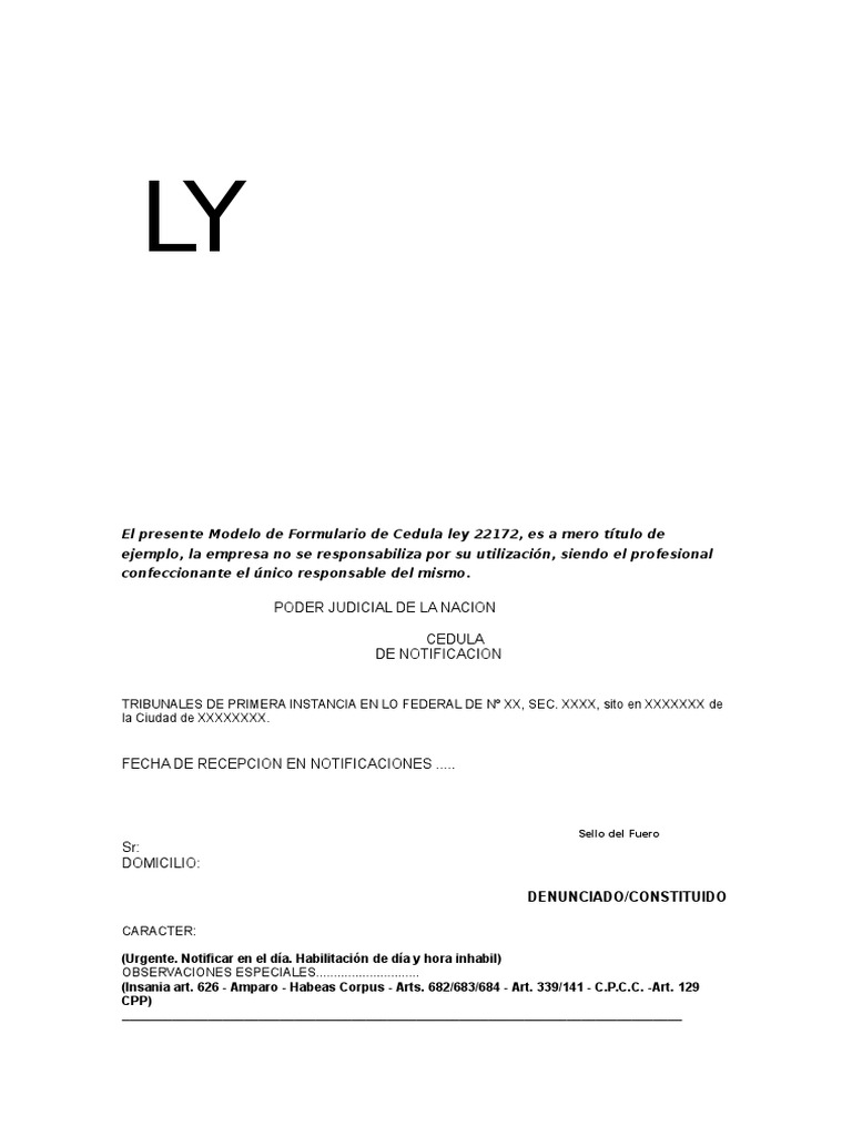 Modelo de Formulario de Cedula Ley 22172 | PDF | Gobierno | Justicia