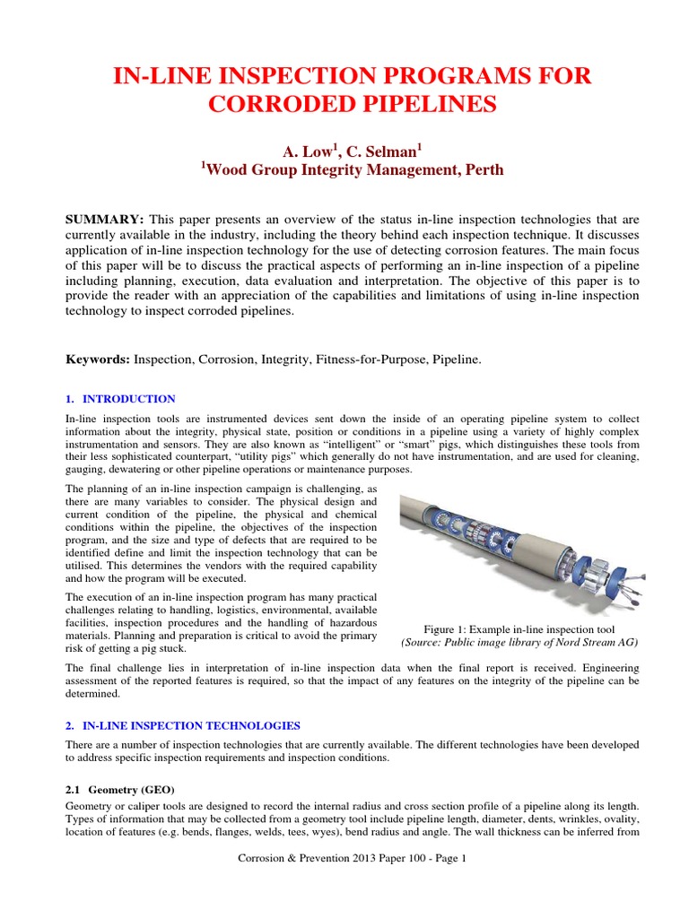 In-Line Inspection Programs For | PDF | Ultrasound | Pipeline Transport