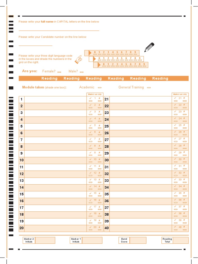 IELTS Reading Answer Sheet pdf International English Language Testing