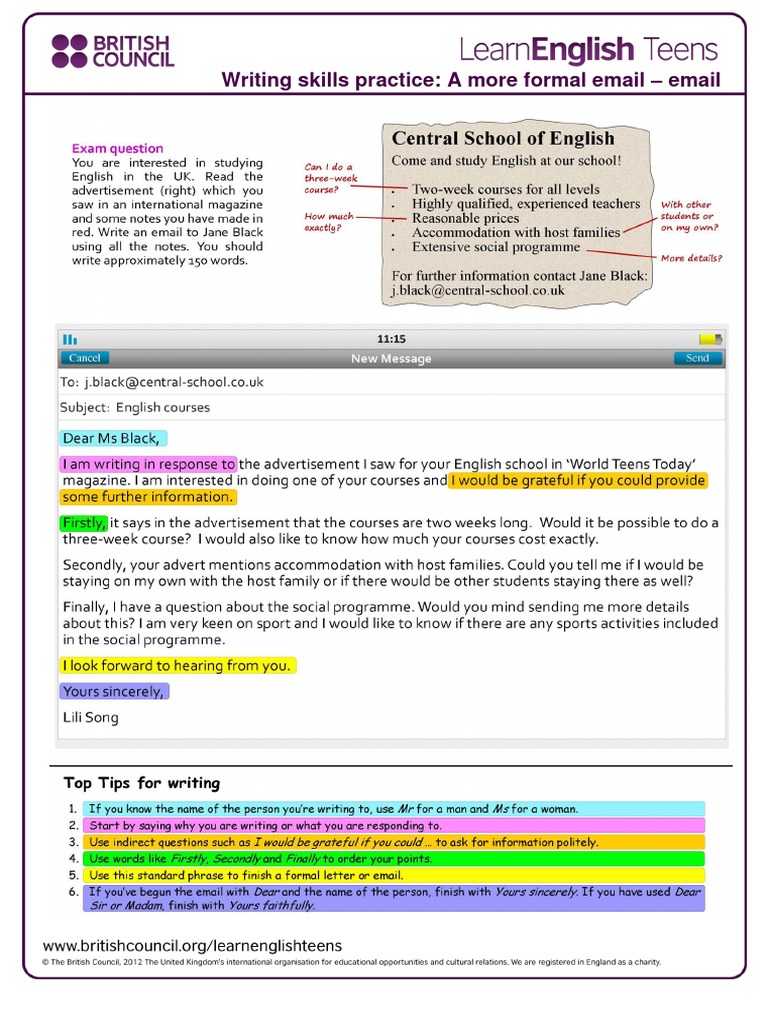 A More Formal Email - Email | PDF