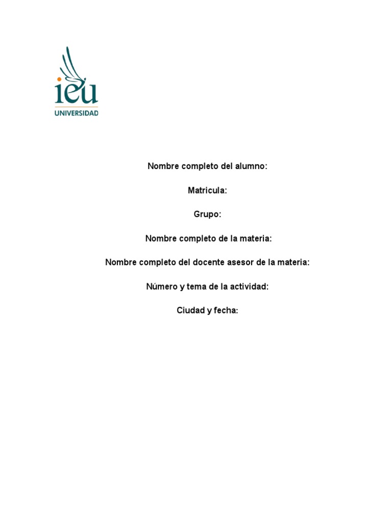 Formato De Hoja De Presentacion Para Actividades De Ieu