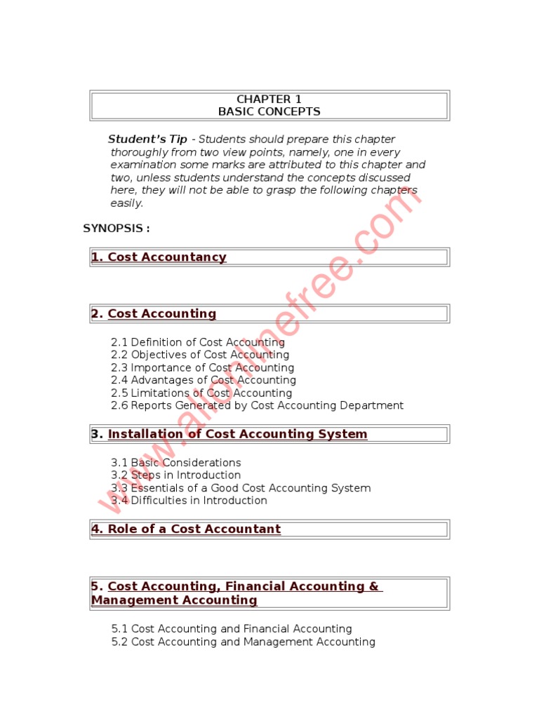 Basic Cost Accounting Notes Terms Cost Accounting Management Accounting