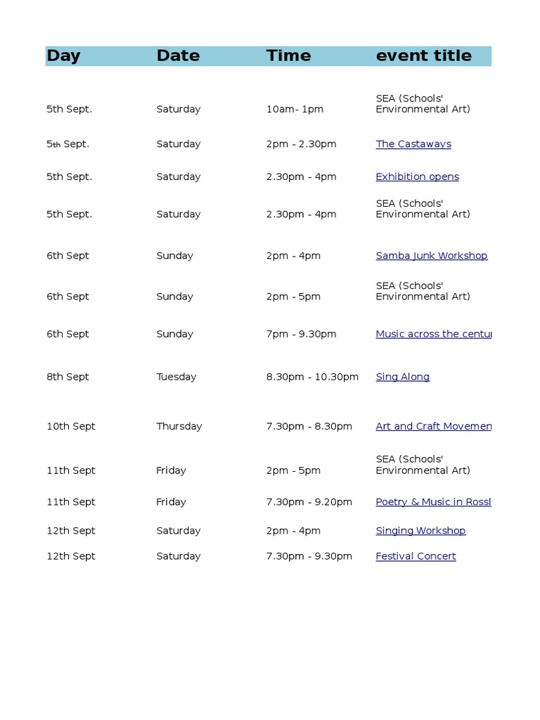 Penicuik Arts Festival Events Schedule | PDF