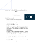 Lista 1 - MAT5719 - Cálculo Diferencial Geométrico no Rn