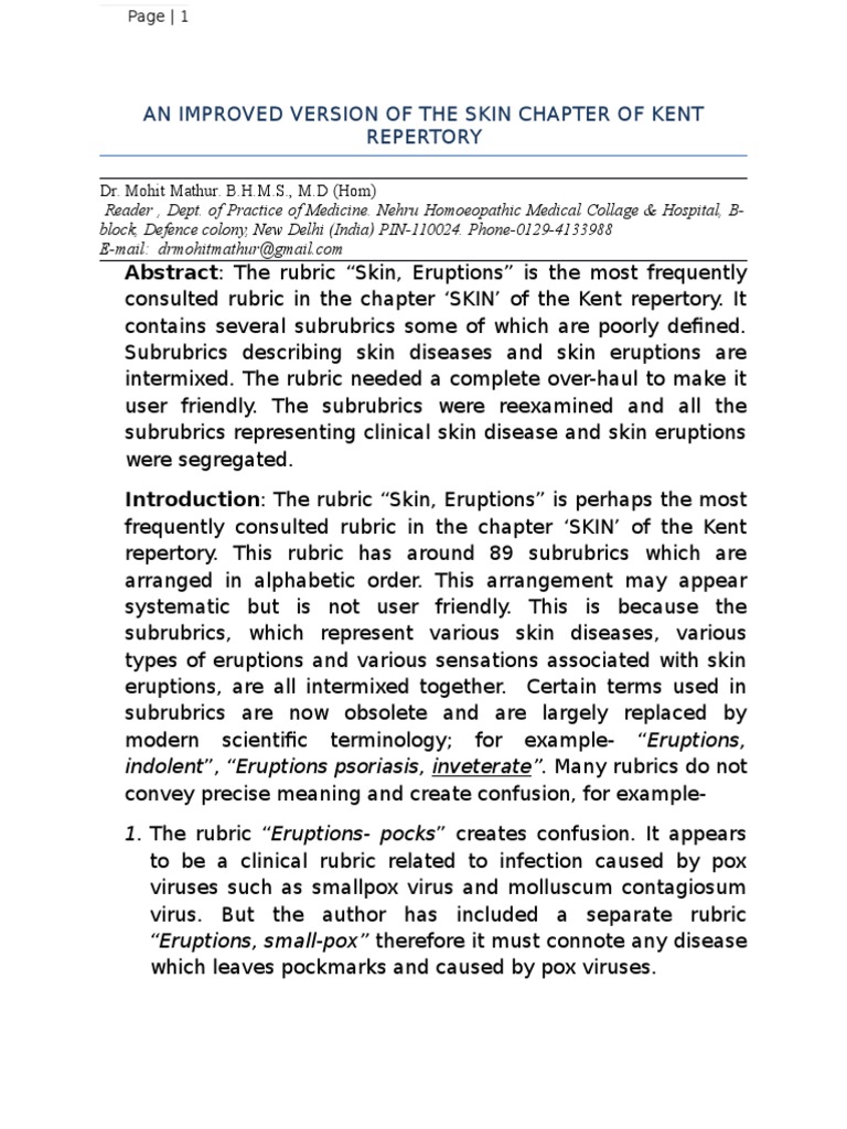 An Improved Version of The Skin Chapter of Kent Repertory Download