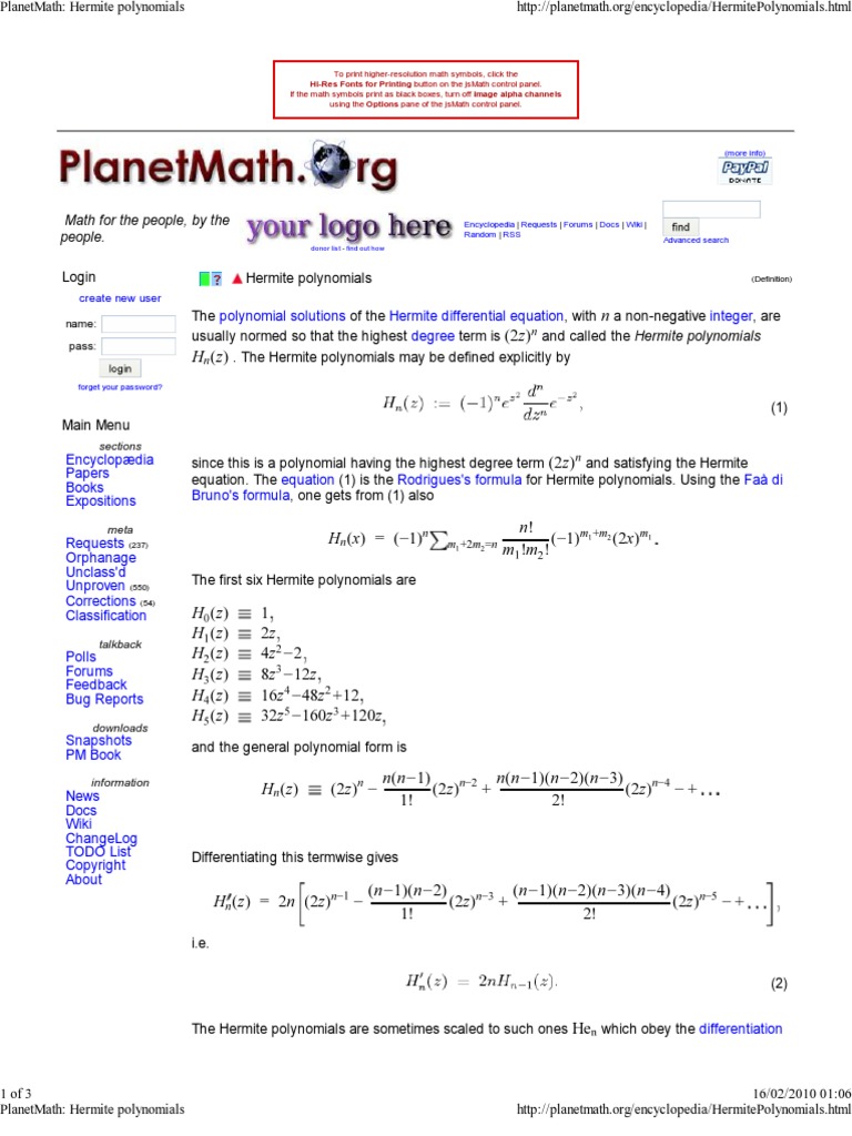Hermite Polynomials PDF Function (Mathematics) Polynomial
