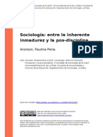 Aronson, Paulina Perla (2010) - Sociologia Entre La Inherente Inmadurez y La Pos-Disciplina