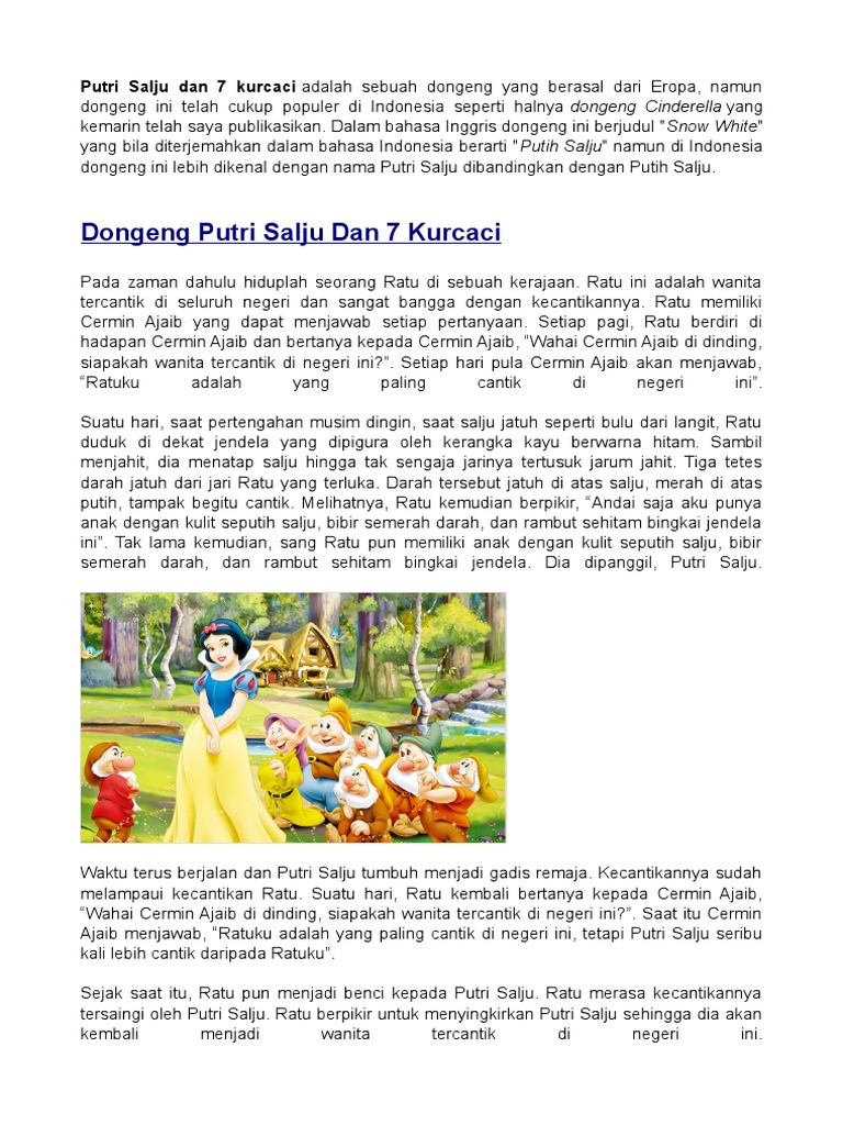 Dongeng Putri Salju Dan 7 Kurcaci
