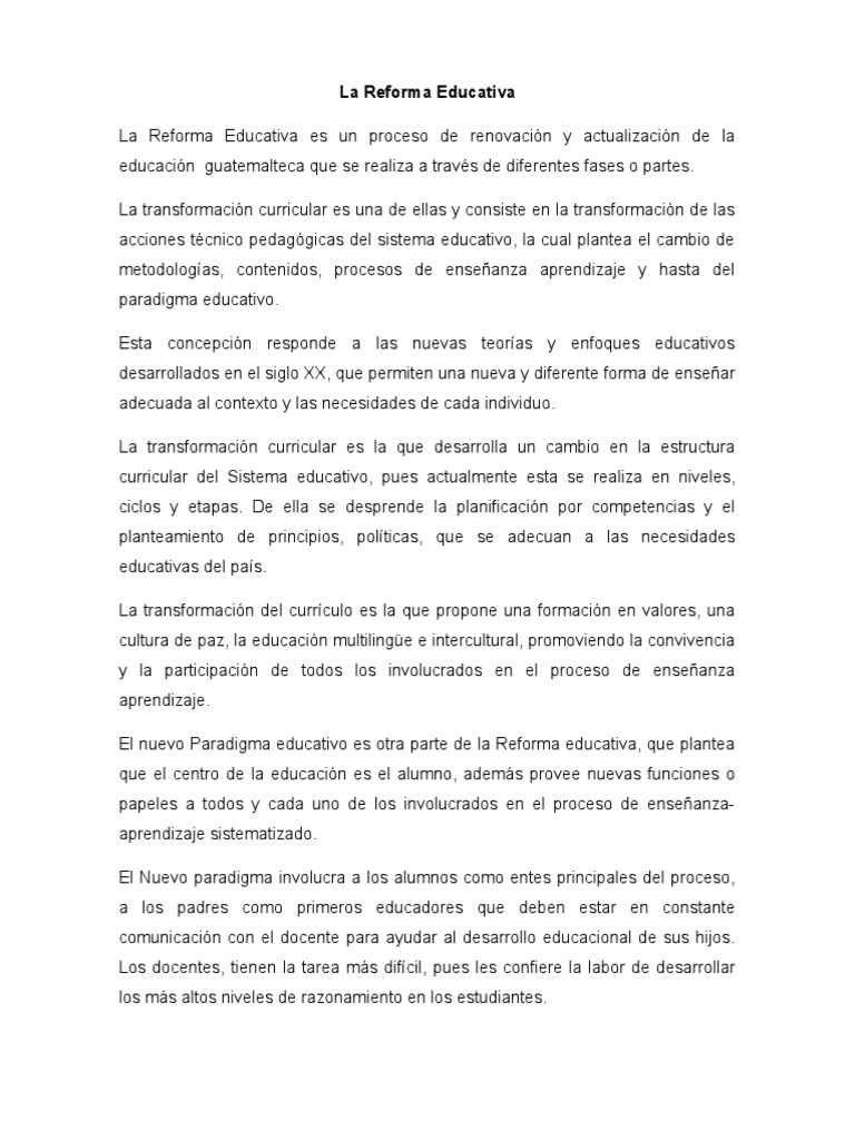 Analisis de La Reforma Educativa | PDF | Plan de estudios | Aprendizaje