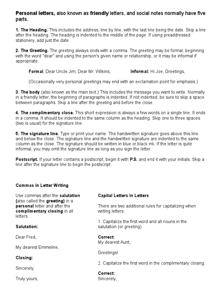 Parts.: Personal Letters, Also Known As Friendly Letters, and Social ...