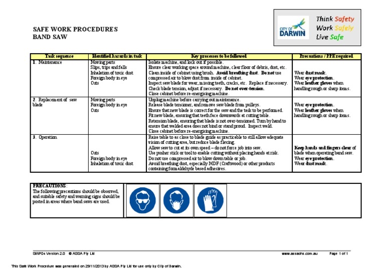 Safe Work Procedures Band Saw PDF