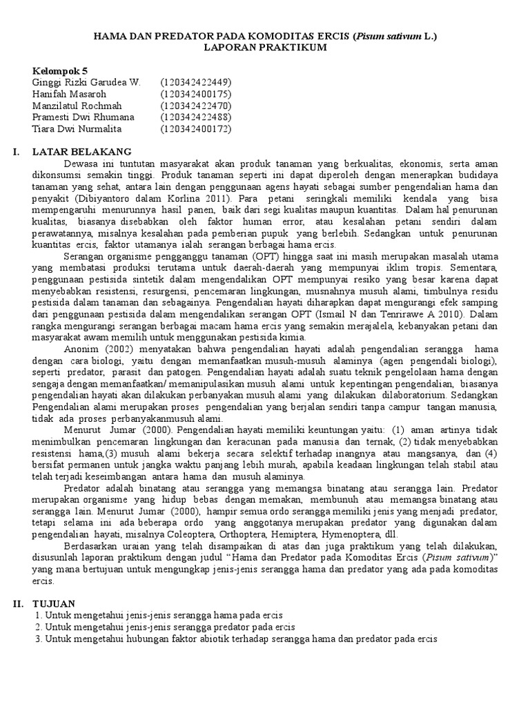 Hama dan Predator pada Ercis (Pisum sativum) | PDF
