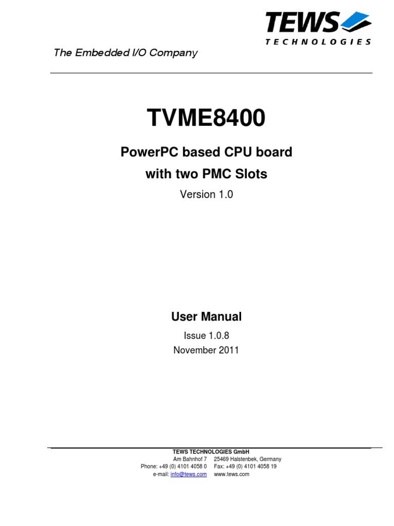 Tvme8400: Powerpc Based Cpu Board With Two PMC Slots | PDF | Computers