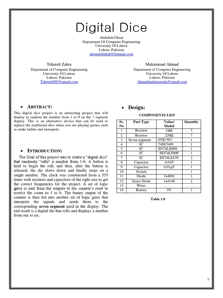 Digital Dice Circuit Using CD4015 | PDF | Integrated Circuit | Cmos