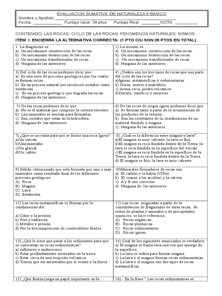 Hoja De Trabajo Con Preguntas Sobre El Ciclo De Las Rocas Página 4