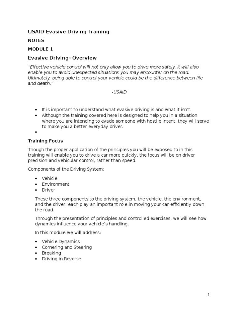 USAID Evasive Driving Training PDF Anti Lock Braking System Driving