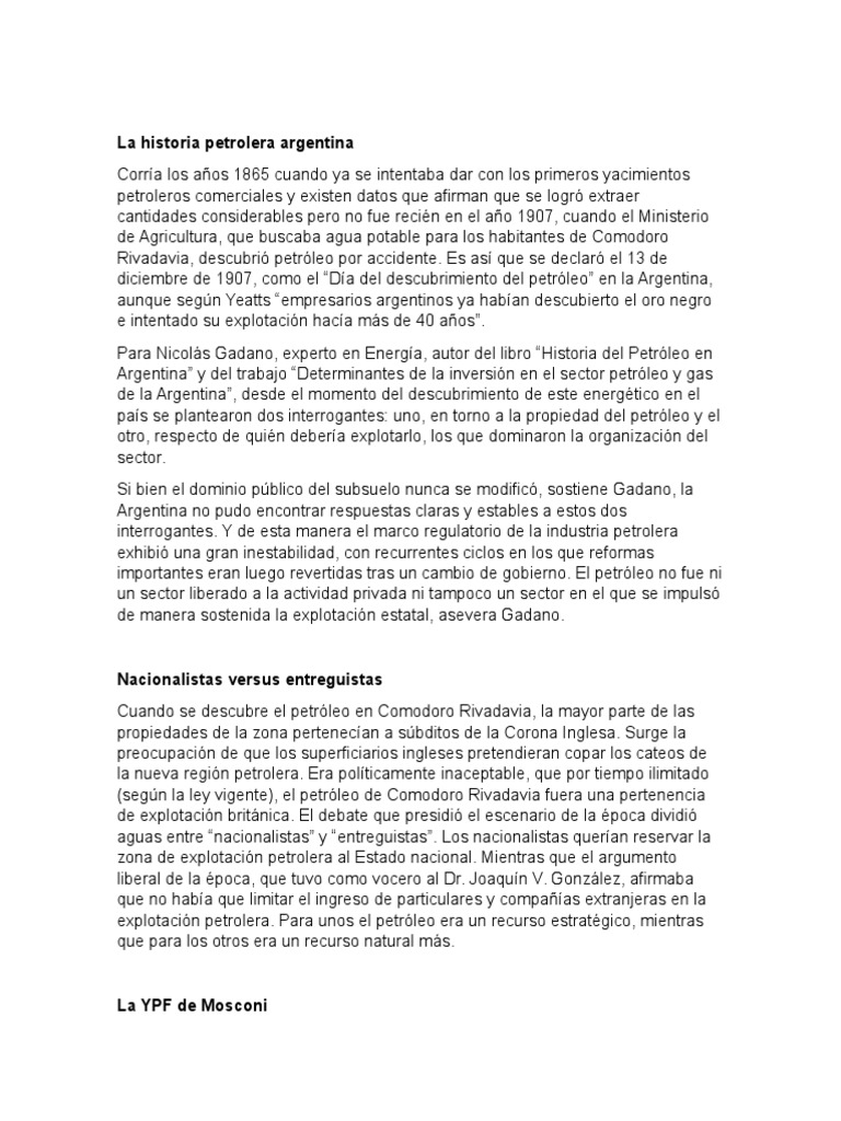 Historia del Petróleo en Argentina | PDF | Petróleo | Energía y recursos