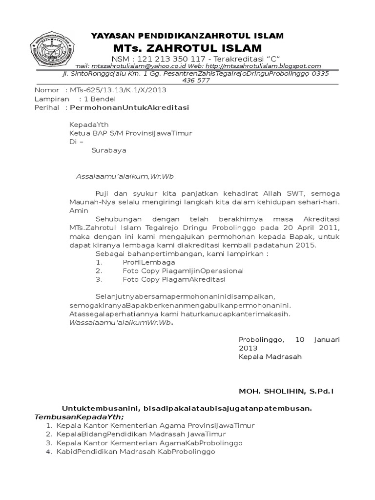 Surat Permohonan Akreditasi Pdf
