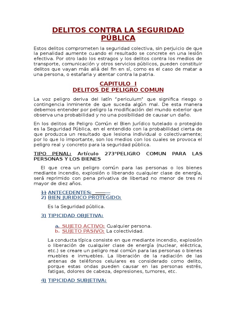 Delitos de Peligro Común y Seguridad Pública | PDF | Castigos | Delito