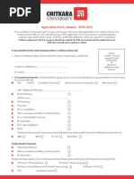 Application Form, Session: 2015-2016: To Be Submitted To The Chief Admission Officer, Chitkara University