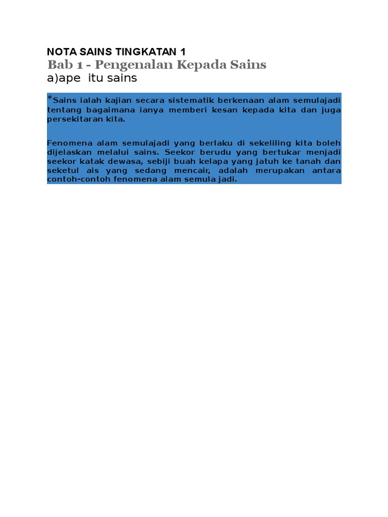 Nota Sains Tingkatan 1 Pdf