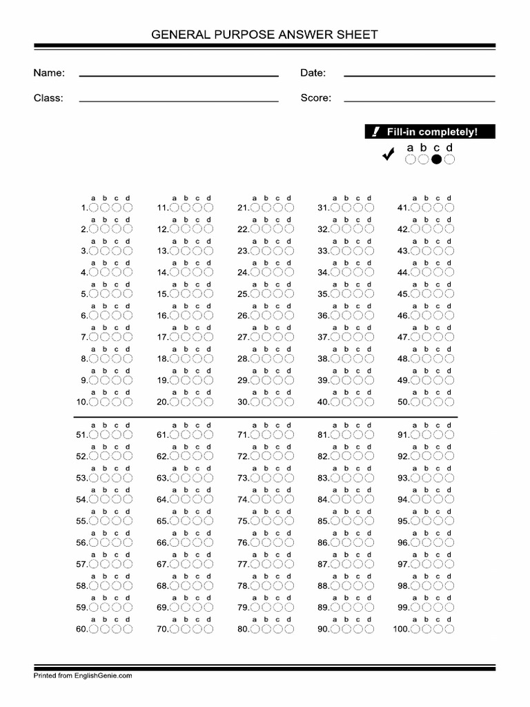 Bubble Answer Sheets Free Printables