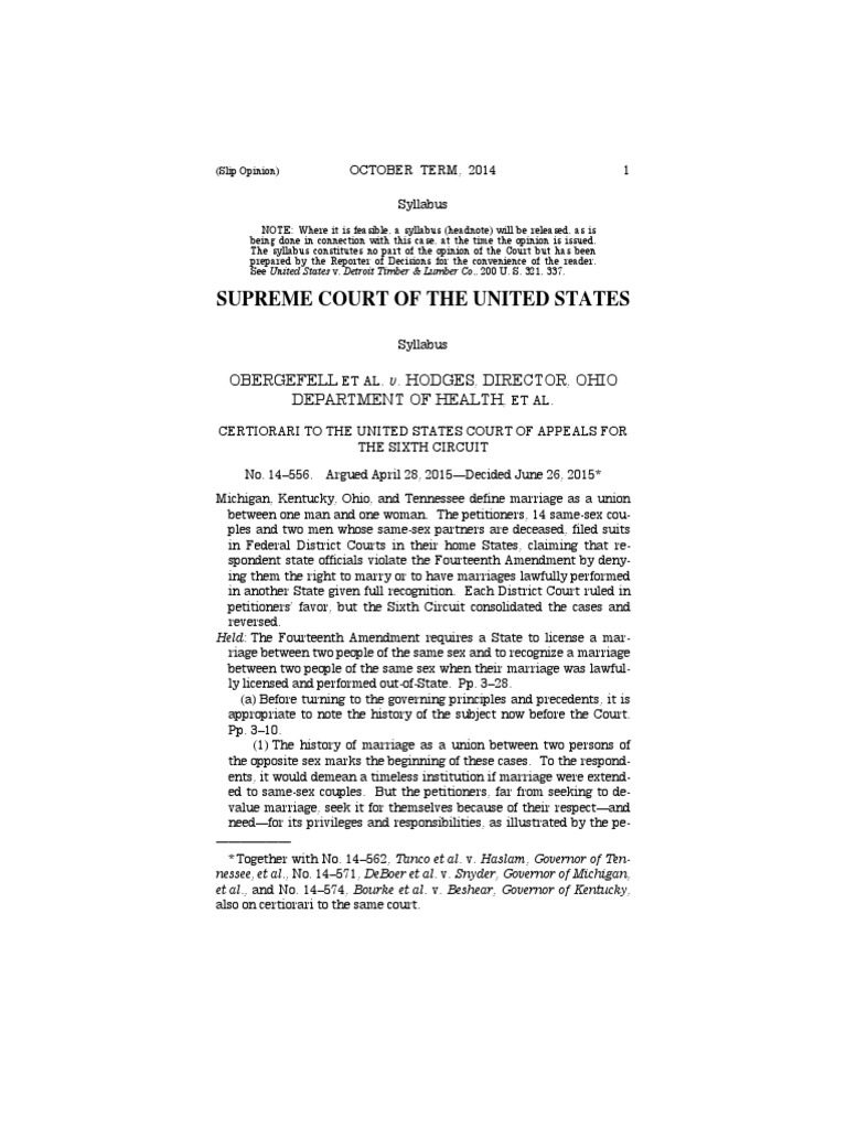 Historic SCOTUS Ruling Obergefell | PDF