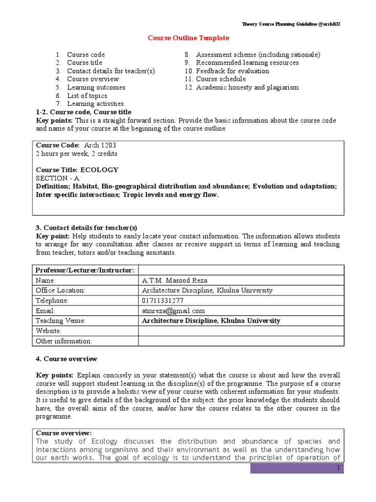 Course Planning Guideline at ArchKU | PDF
