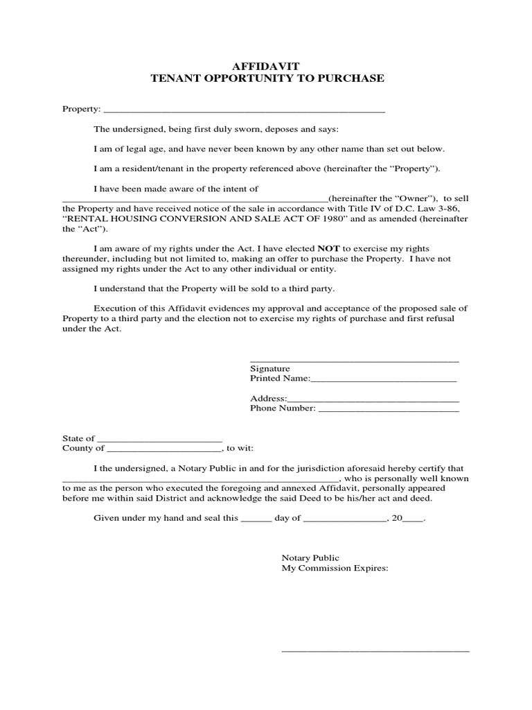 TOPA Affidavit Individual | PDF