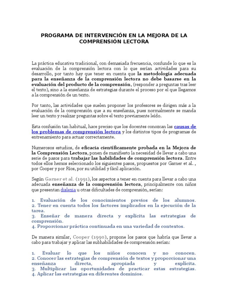 Mejora de la Comprensión Lectora | PDF | Lectura (proceso ...