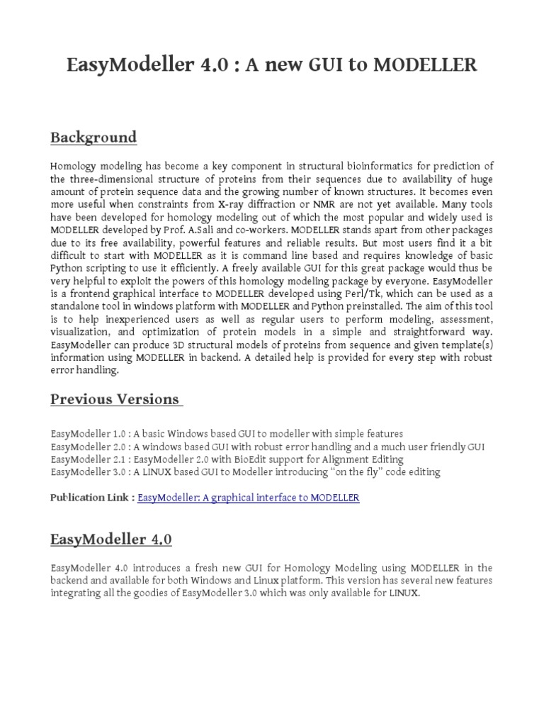 EasyModeller 4.0 User Guide | PDF | Sequence Alignment | Graphical User ...