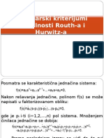 Algebarski Kriterijumi Stabilnosti Routh A I Hurwitz A