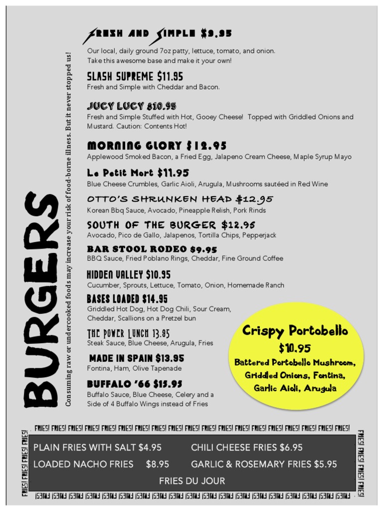 Slash Run Menu Burgers PDF