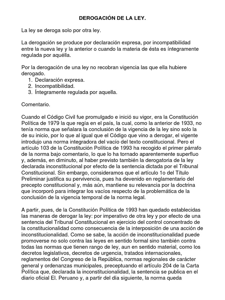 01. DEROGACIÓN DE LA LEY.pdf | Constitución | Ley estatutaria