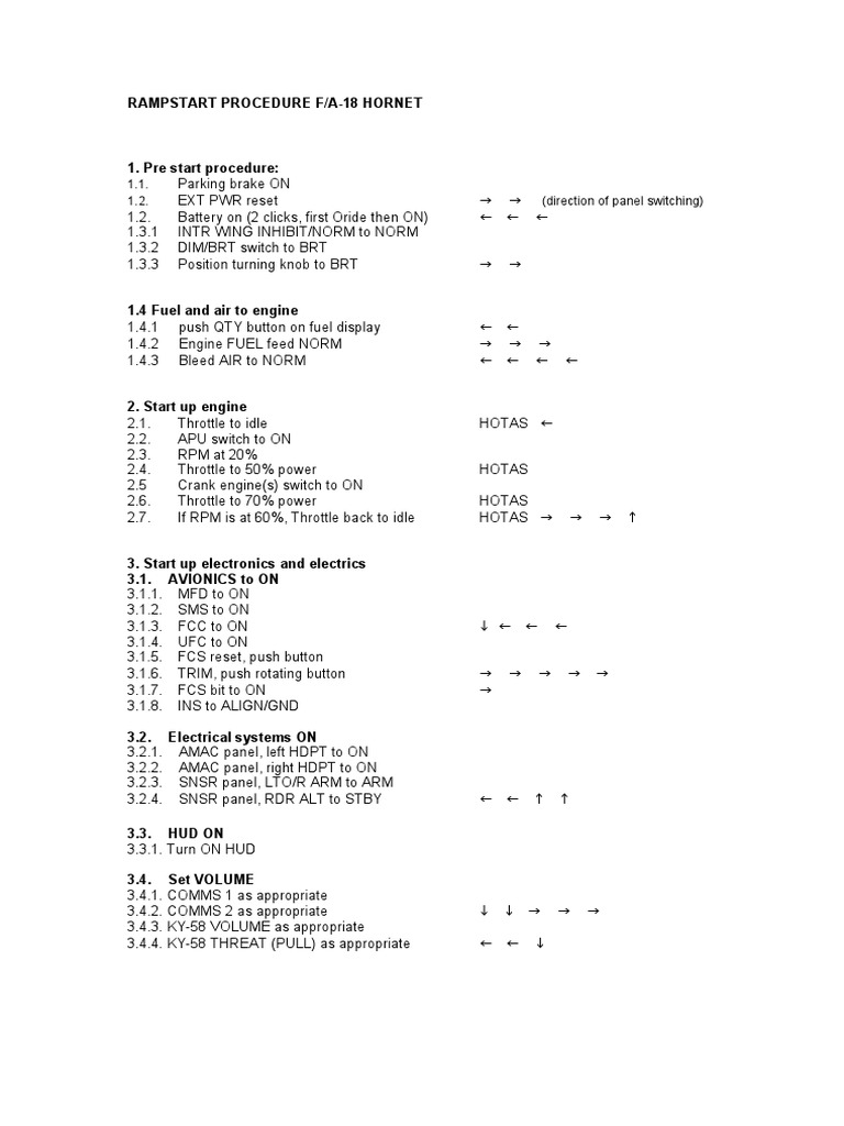 F/A-18 Hornet Ramp Start Procedure | PDF
