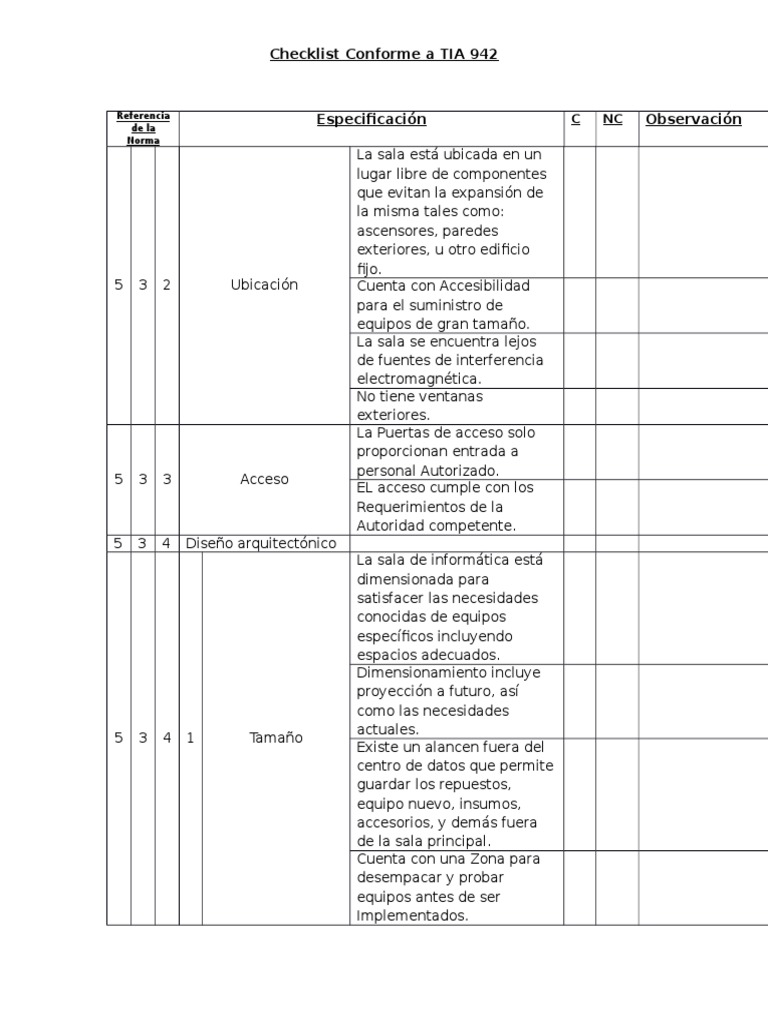 Checklist TIA 942 para Centros de Datos | PDF | Hvac | Informática y ...