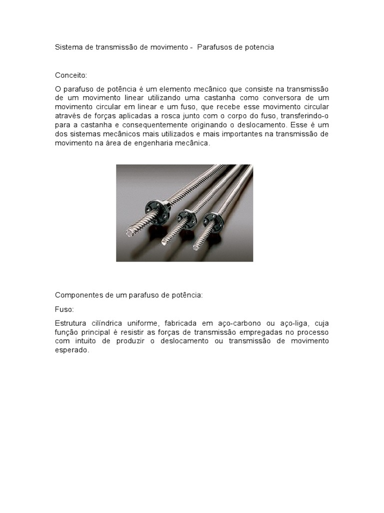 Sistema de Transmissão de Movimento | PDF | Parafuso | Potência (Física)